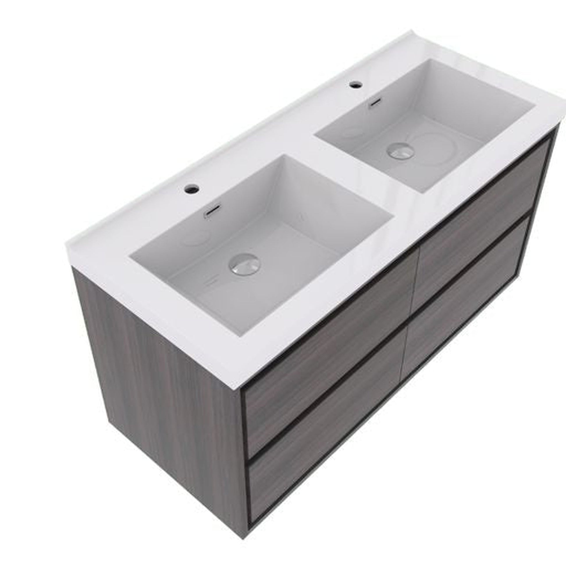 Moreno Bath Sage 48" Dark Gray Oak Wall-Mounted Modern Vanity With Double Reinforced White Acrylic Sinks