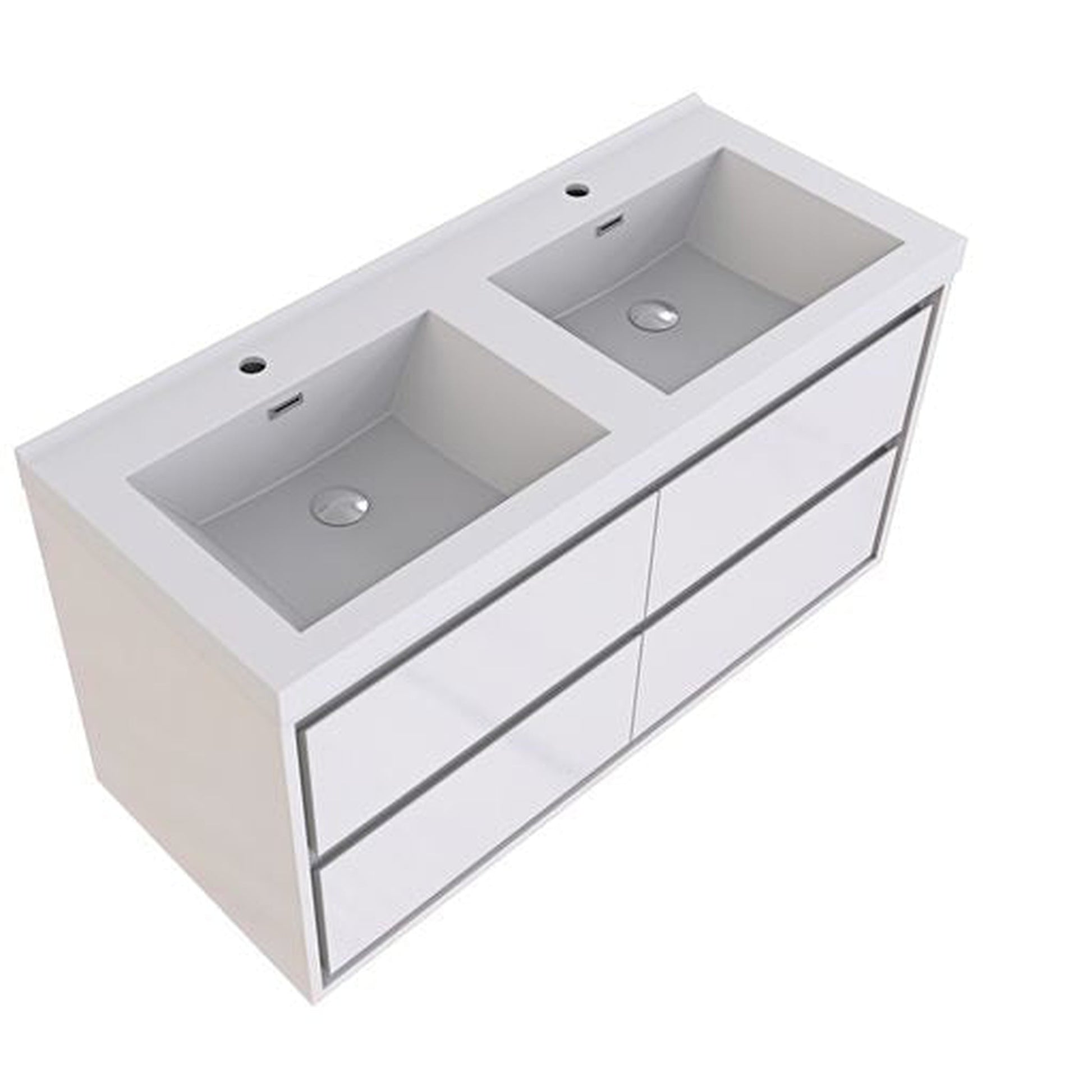 Moreno Bath Sage 48" High Gloss White Wall-Mounted Modern Vanity With Double Reinforced White Acrylic Sinks