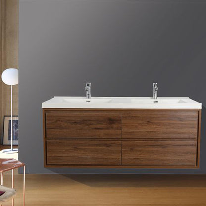 Moreno Bath Sage 48" Rosewood Wall-Mounted Modern Vanity With Double Reinforced White Acrylic Sinks