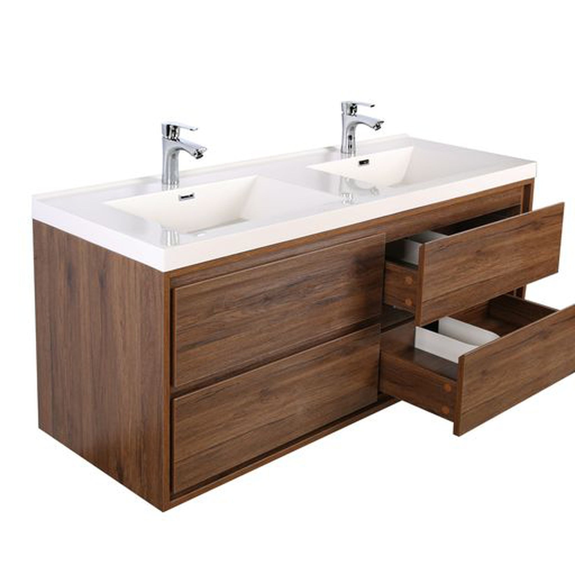 Moreno Bath Sage 48" Rosewood Wall-Mounted Modern Vanity With Double Reinforced White Acrylic Sinks