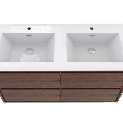 Moreno Bath Sage 48" Rosewood Wall-Mounted Modern Vanity With Double Reinforced White Acrylic Sinks