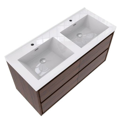 Moreno Bath Sage 48" Rosewood Wall-Mounted Modern Vanity With Double Reinforced White Acrylic Sinks