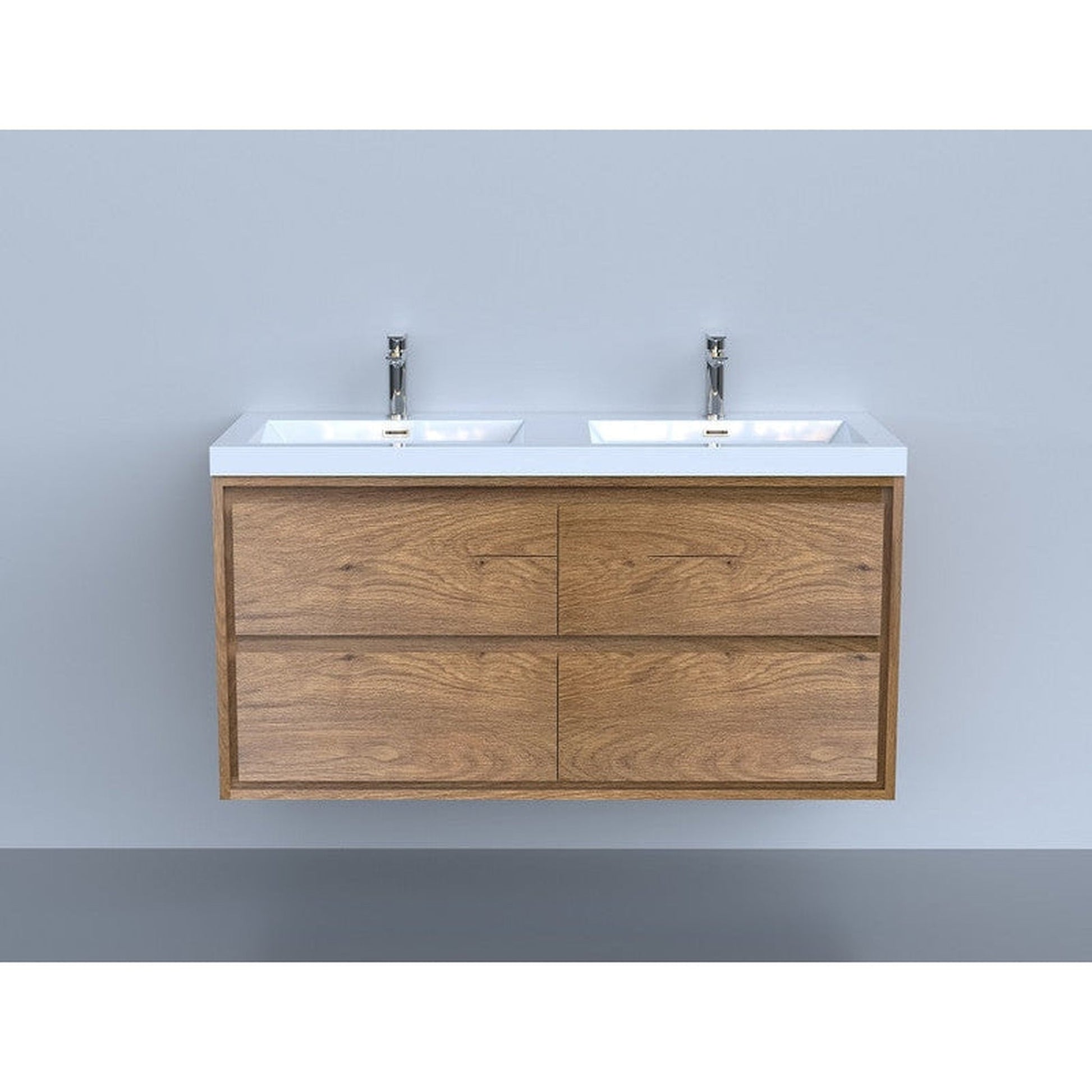 Moreno Bath Sage 48" White Oak Wall-Mounted Modern Vanity With Double Reinforced White Acrylic Sinks