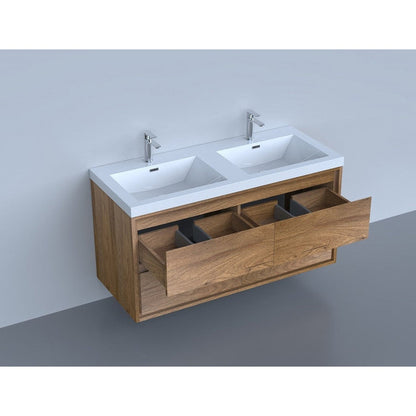 Moreno Bath Sage 48" White Oak Wall-Mounted Modern Vanity With Double Reinforced White Acrylic Sinks