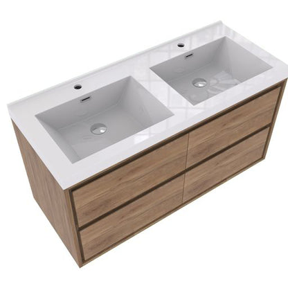 Moreno Bath Sage 48" White Oak Wall-Mounted Modern Vanity With Double Reinforced White Acrylic Sinks