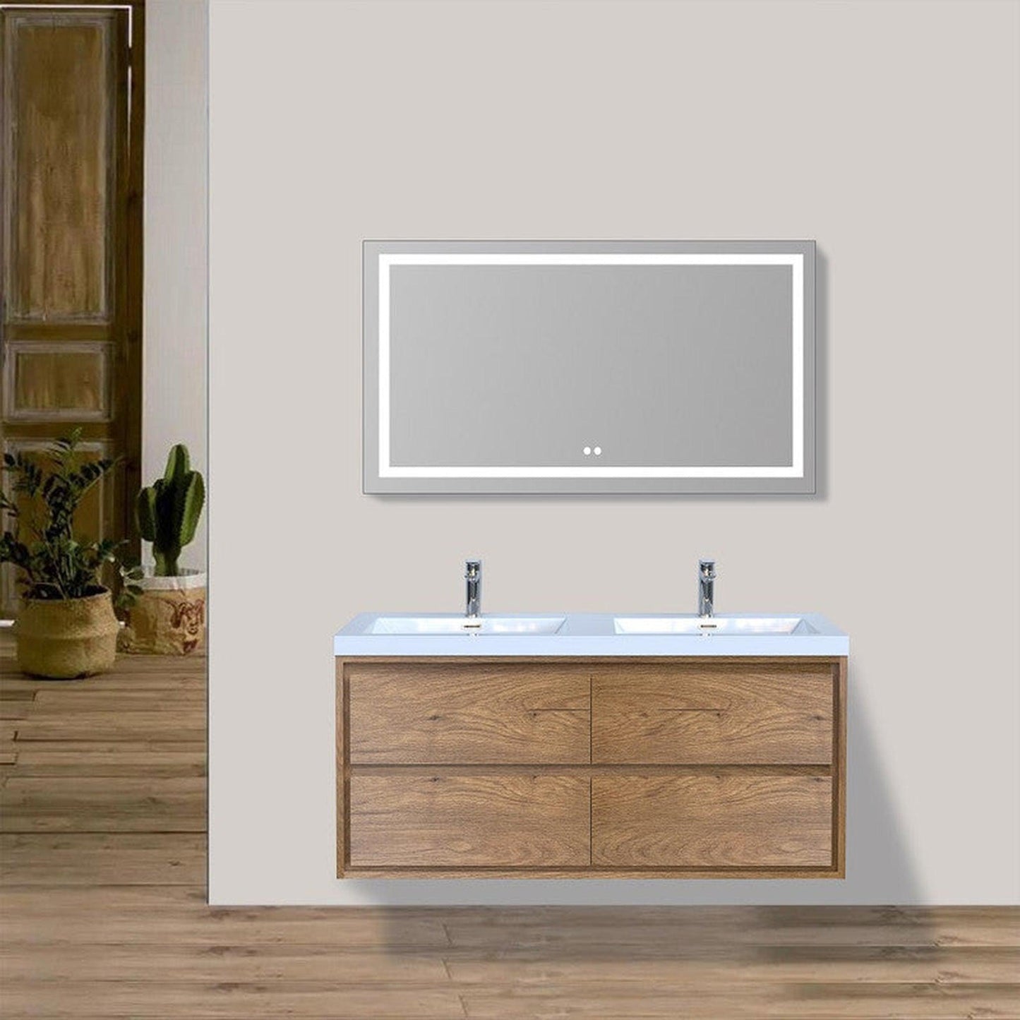 Moreno Bath Sage 48" White Oak Wall-Mounted Modern Vanity With Double Reinforced White Acrylic Sinks