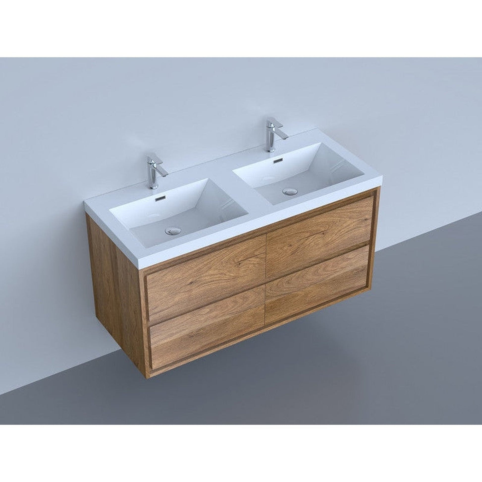 Moreno Bath Sage 48" White Oak Wall-Mounted Modern Vanity With Double Reinforced White Acrylic Sinks