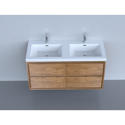 Moreno Bath Sage 48" White Oak Wall-Mounted Modern Vanity With Double Reinforced White Acrylic Sinks