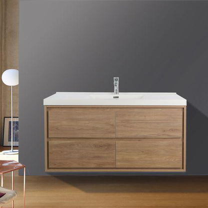 Moreno Bath Sage 48" White Oak Wall-Mounted Modern Vanity With Single Reinforced White Acrylic Sink