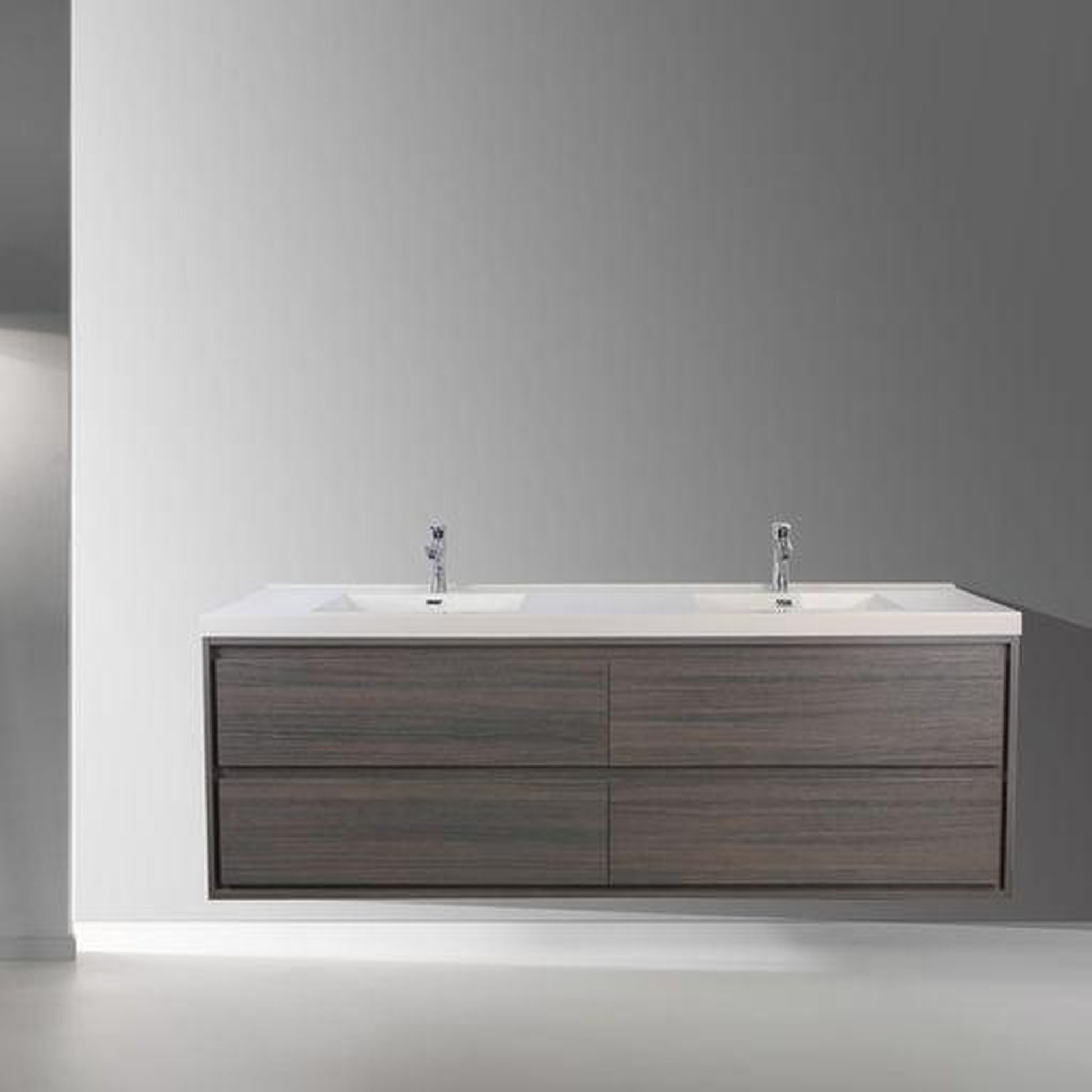 Moreno Bath Sage 60" Dark Gray Oak Wall-Mounted Modern Vanity With Double Reinforced White Acrylic Sinks