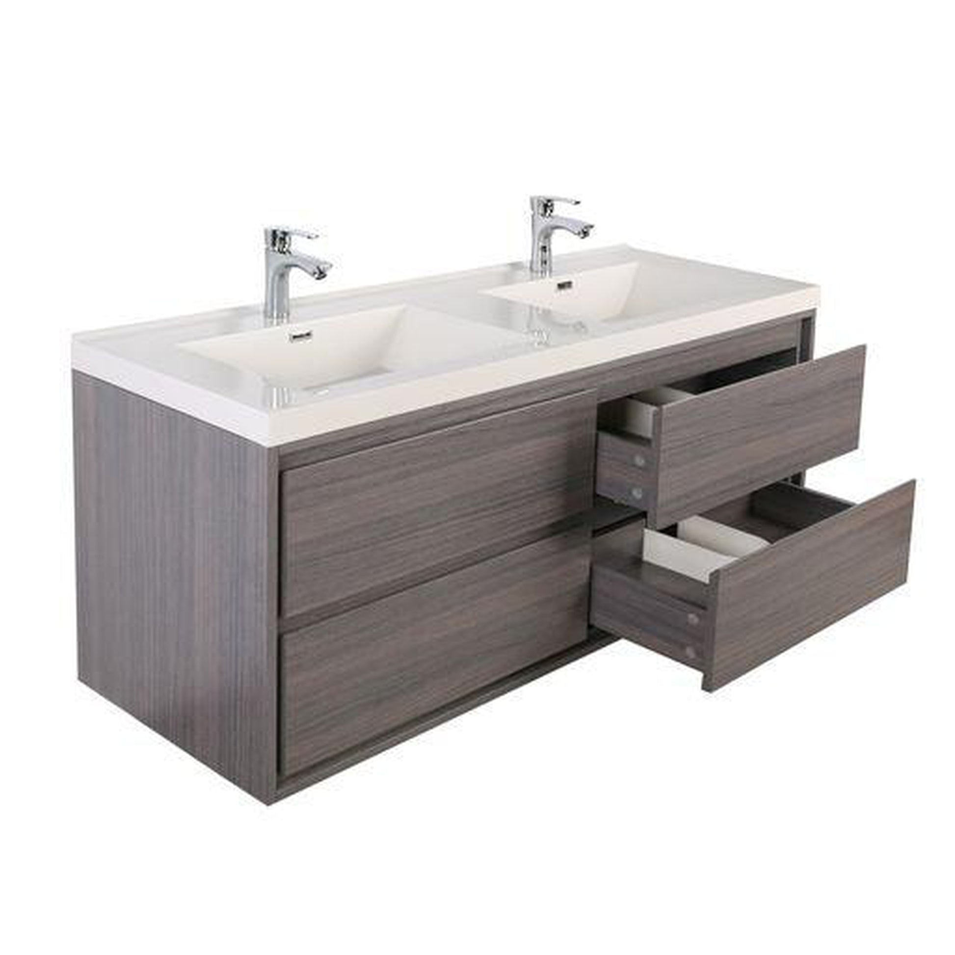 Moreno Bath Sage 60" Dark Gray Oak Wall-Mounted Modern Vanity With Double Reinforced White Acrylic Sinks