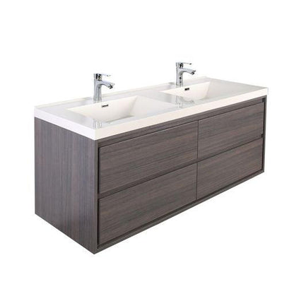 Moreno Bath Sage 60" Dark Gray Oak Wall-Mounted Modern Vanity With Double Reinforced White Acrylic Sinks