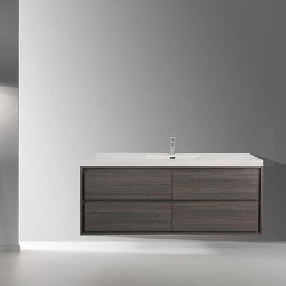 Moreno Bath Sage 60" Dark Gray Oak Wall-Mounted Modern Vanity With Single Reinforced White Acrylic Sink