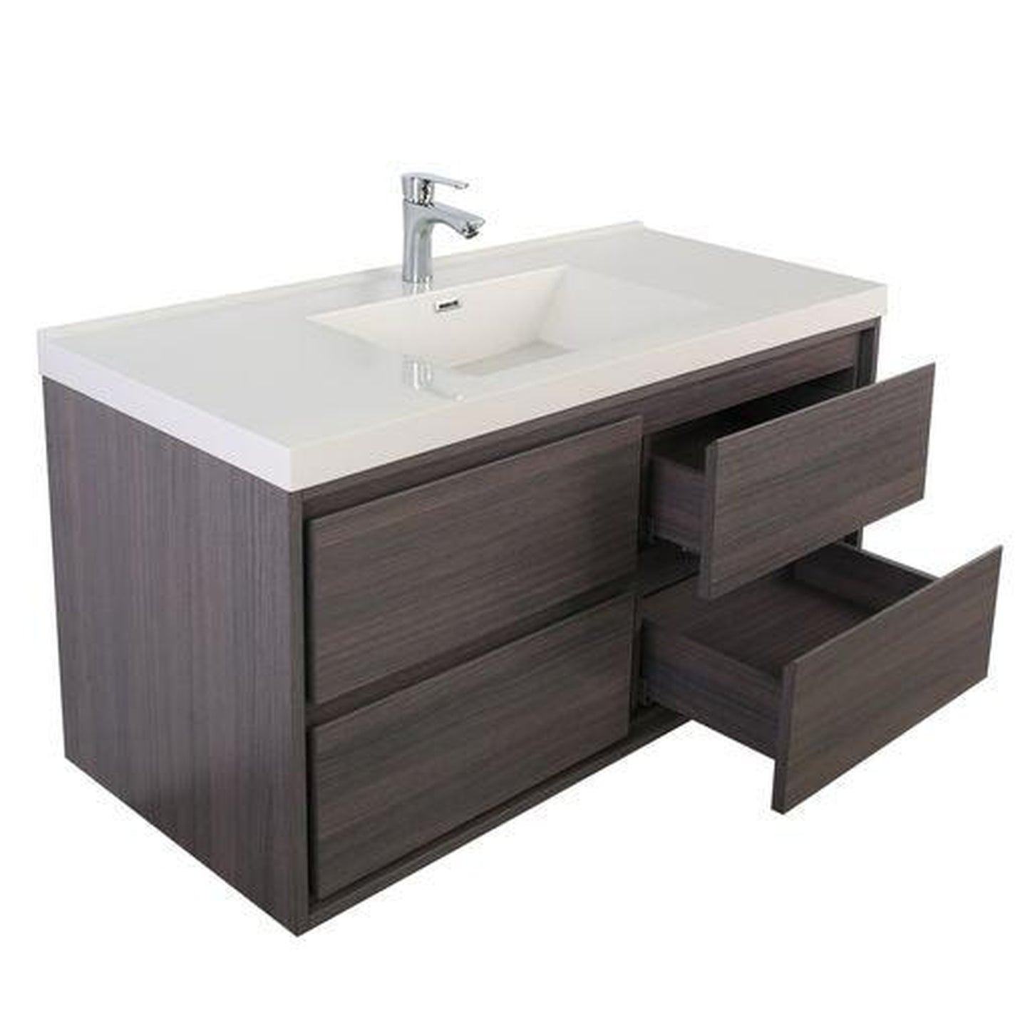 Moreno Bath Sage 60" Dark Gray Oak Wall-Mounted Modern Vanity With Single Reinforced White Acrylic Sink