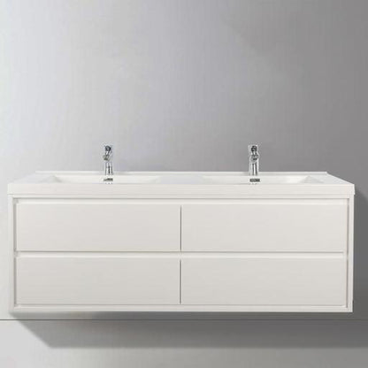 Moreno Bath Sage 60" High Gloss White Wall-Mounted Modern Vanity With Double Reinforced White Acrylic Sinks