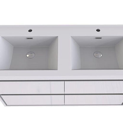 Moreno Bath Sage 60" High Gloss White Wall-Mounted Modern Vanity With Double Reinforced White Acrylic Sinks