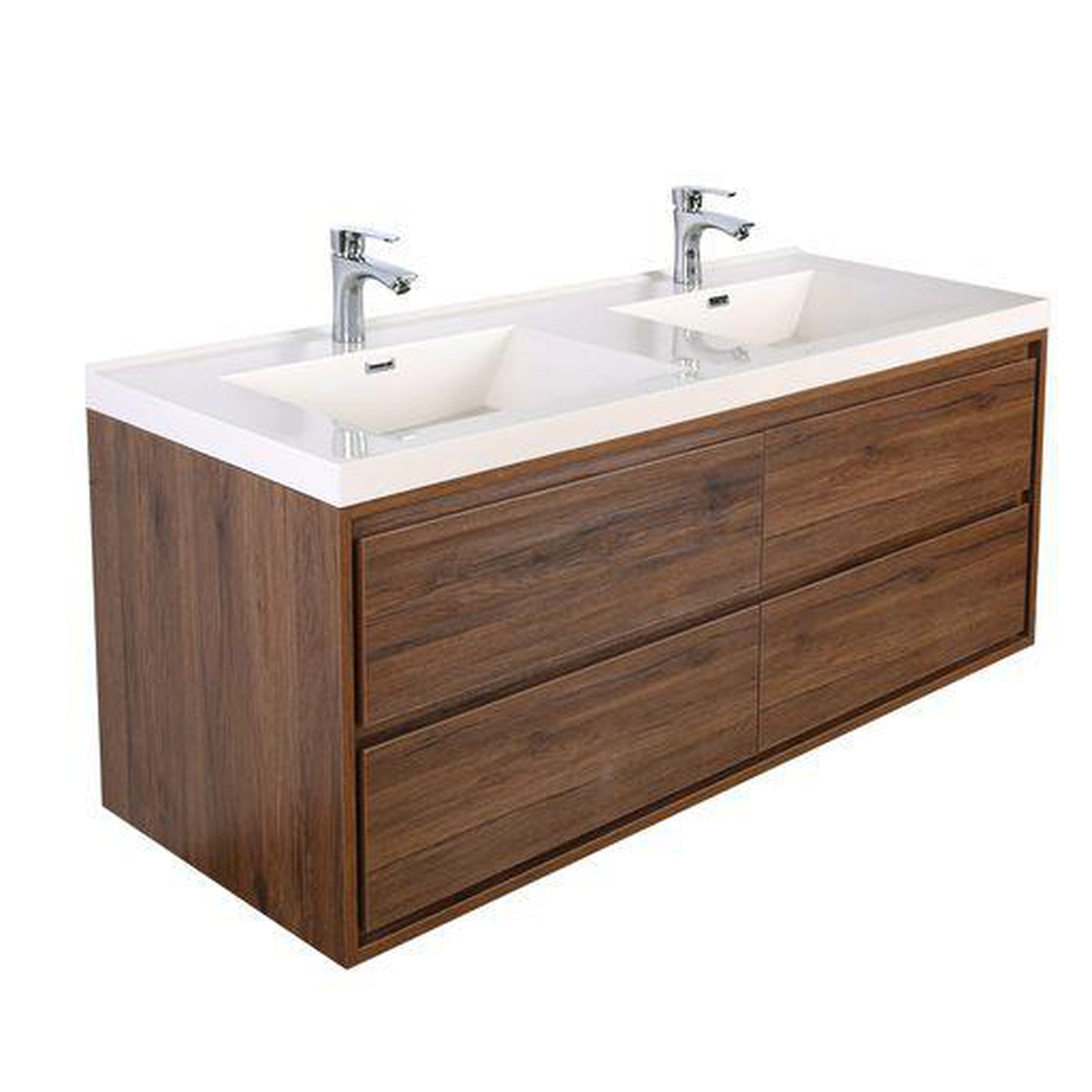 Moreno Bath Sage 60" Rosewood Wall-Mounted Modern Vanity With Double Reinforced White Acrylic Sinks