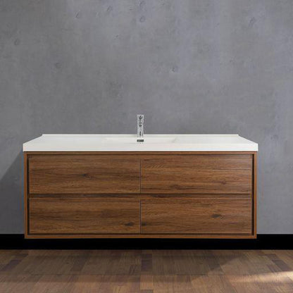 Moreno Bath Sage 60" Rosewood Wall-Mounted Modern Vanity With Single Reinforced White Acrylic Sink
