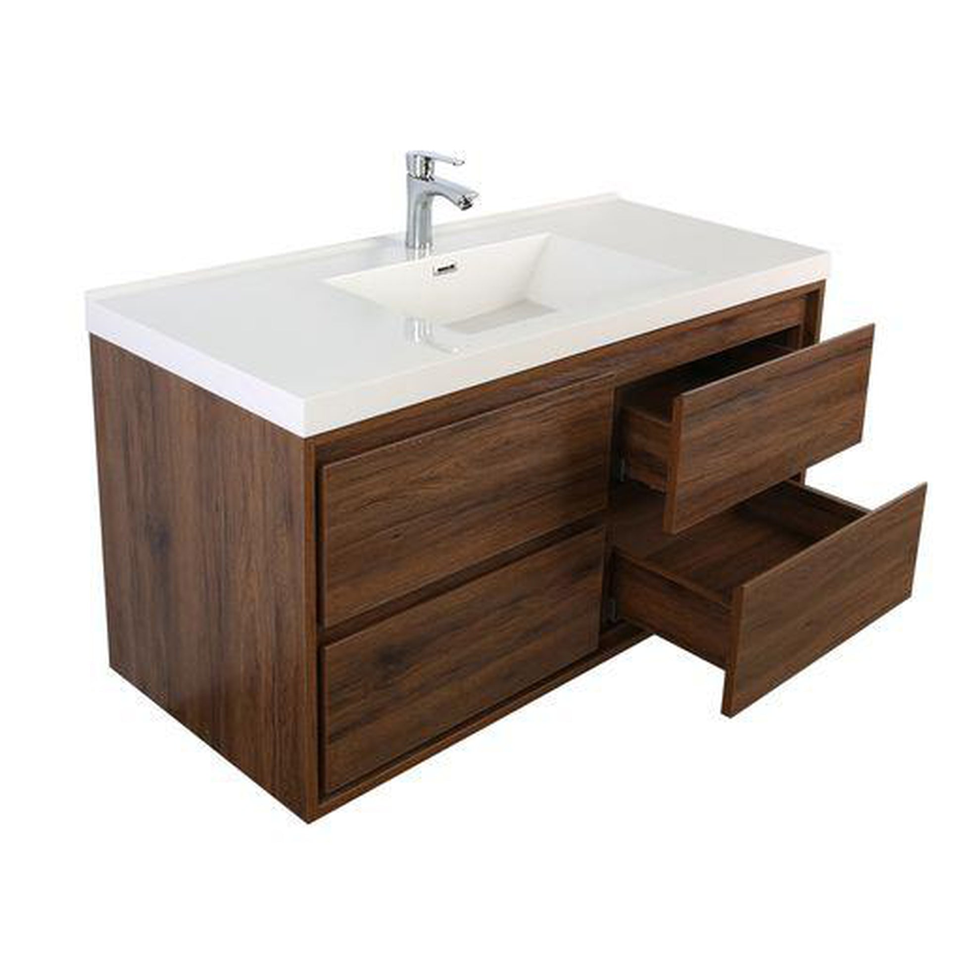 Moreno Bath Sage 60" Rosewood Wall-Mounted Modern Vanity With Single Reinforced White Acrylic Sink