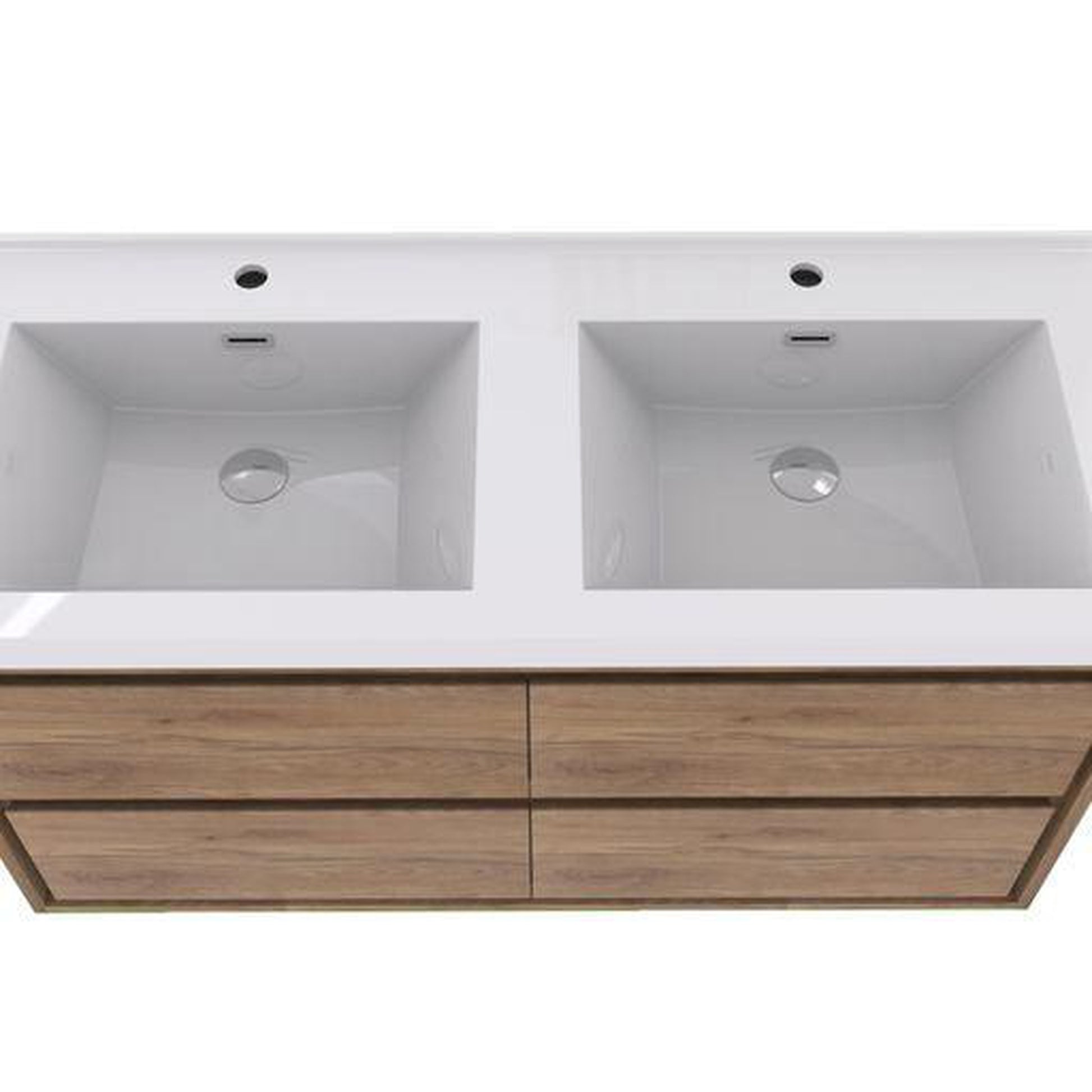 Moreno Bath Sage 60" White Oak Wall-Mounted Modern Vanity With Double Reinforced White Acrylic Sinks