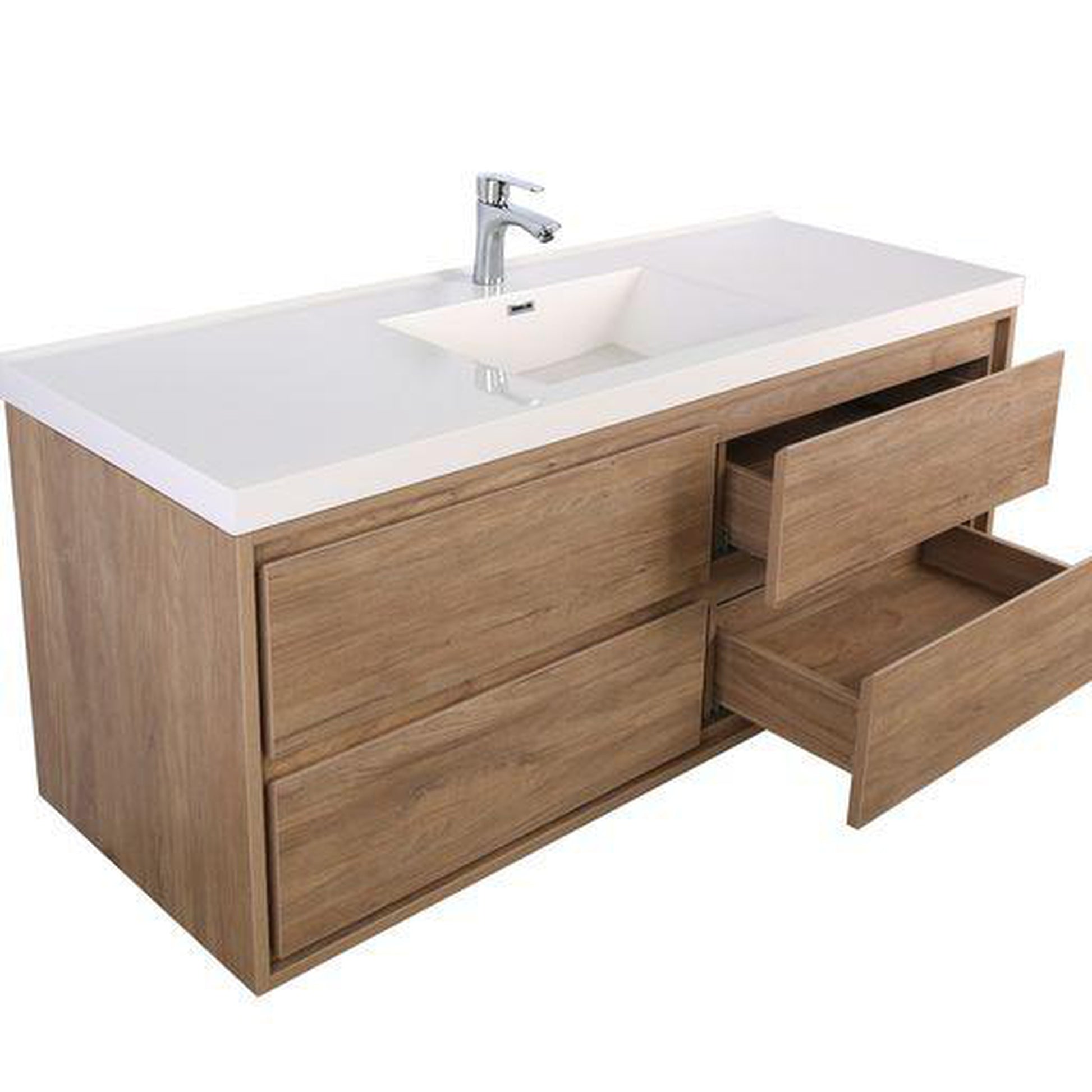 Moreno Bath Sage 60" White Oak Wall-Mounted Modern Vanity With Single Reinforced White Acrylic Sink