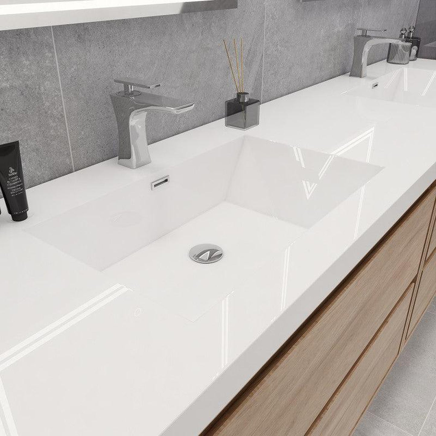 Moreno Bath Sage 84" White Oak Wall-Mounted Modern Vanity With Double Reinforced White Acrylic Sinks