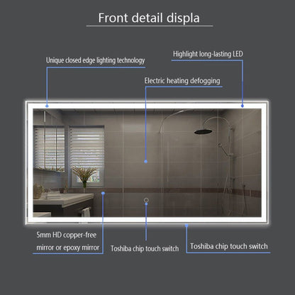 Moreno Florence 24" x 36" Frameless LED Mirror With Bluetooth, Time, and Temperature