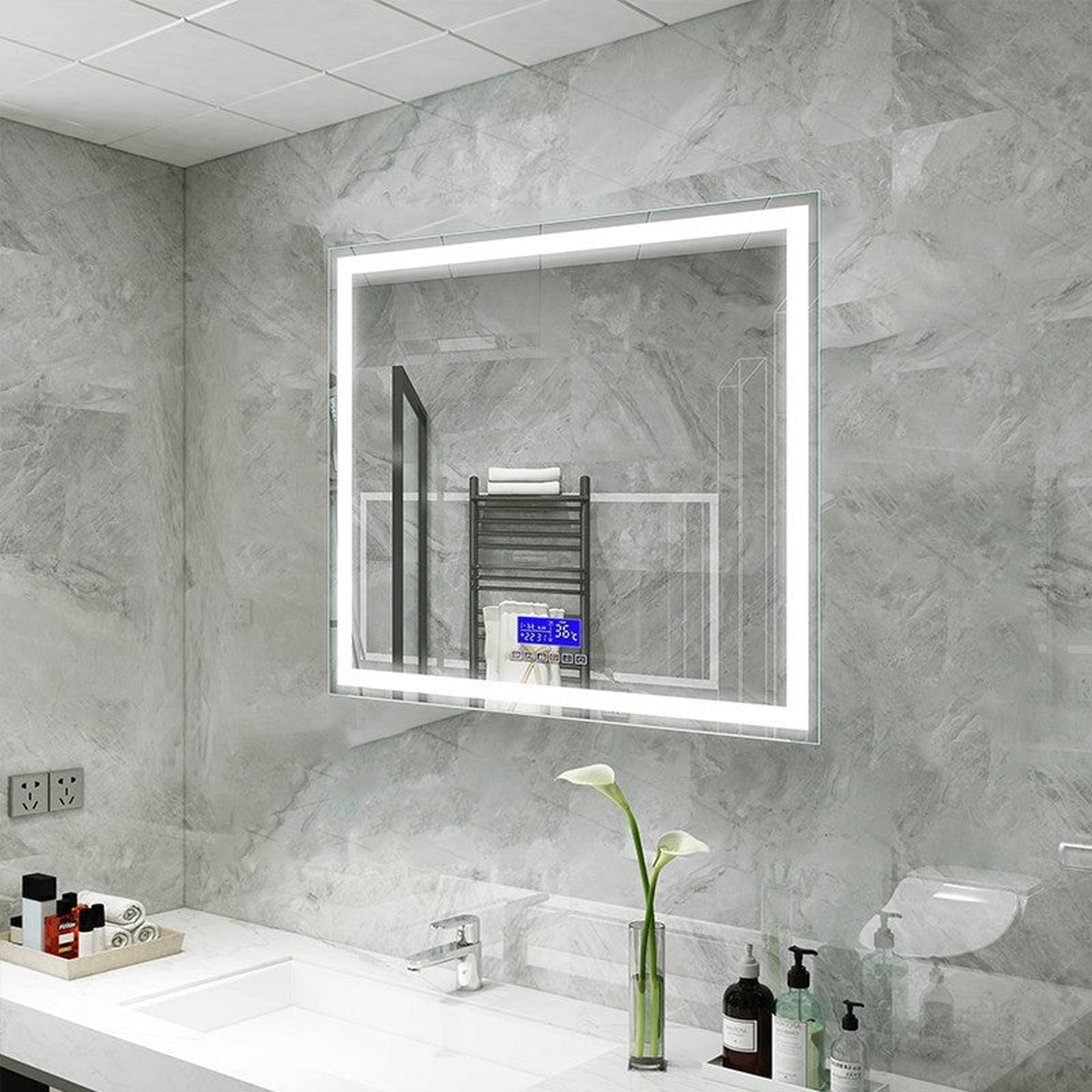 Moreno Florence 31" x 36" Frameless LED Mirror With Bluetooth, Time, and Temperature