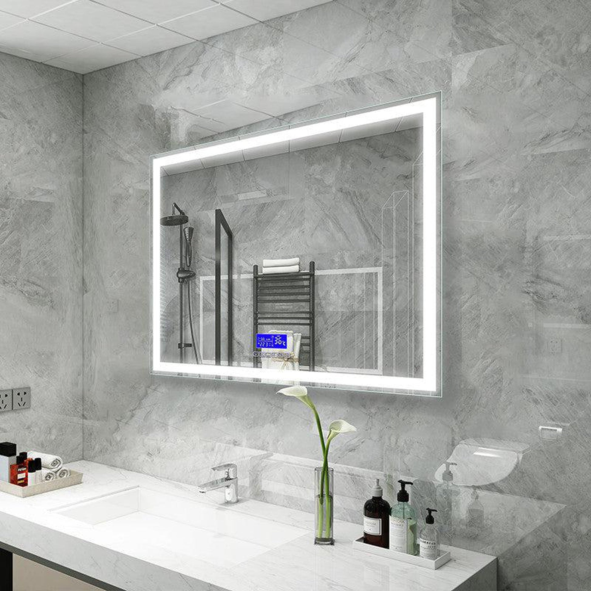 Moreno Florence 47" x 36" Frameless LED Mirror With Bluetooth, Time, and Temperature