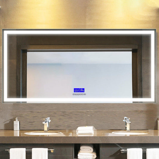 Moreno Florence 76" x 36" Frameless LED Mirror With Bluetooth, Time and Temperature