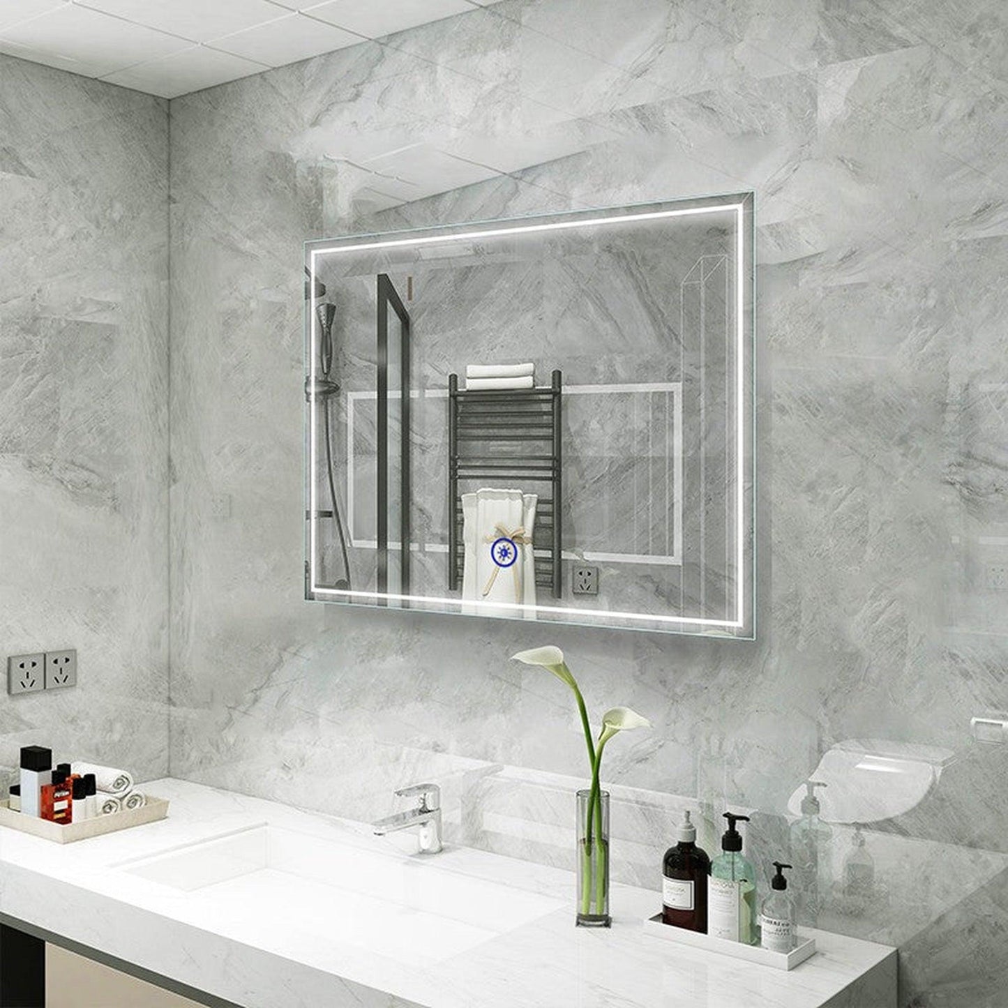 Moreno Francisco 40" x 32" Frameless LED Mirror With Cool and Warm Lighting Options