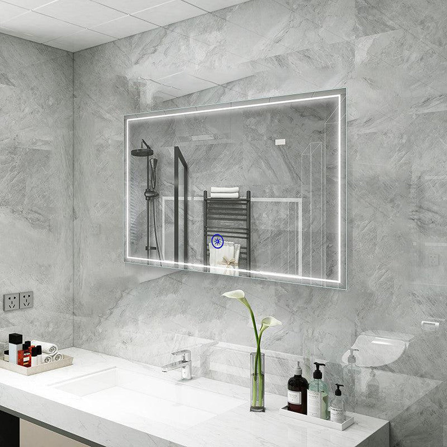 Moreno Francisco 47" x 32" Frameless LED Mirror With Cool and Warm Lighting Options