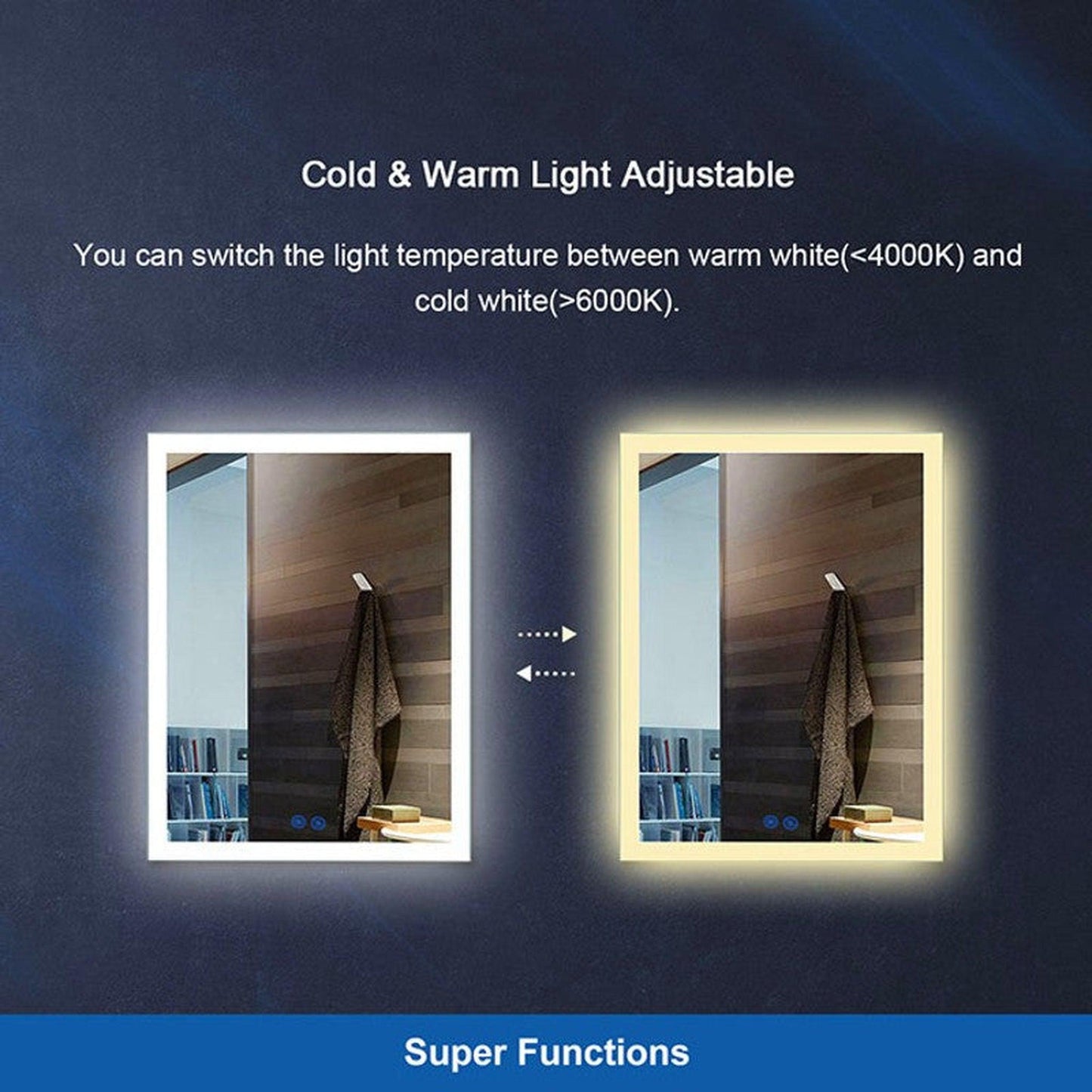 Moreno Francisco 68" x 32" Frameless LED Mirror With Cool and Warm Lighting Options