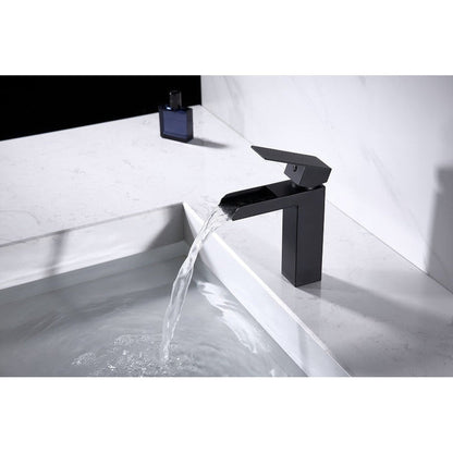 Moreno Nelli 6” x 7” Single Hole Matte Black Waterfall Faucet With Red/Blue Indicators