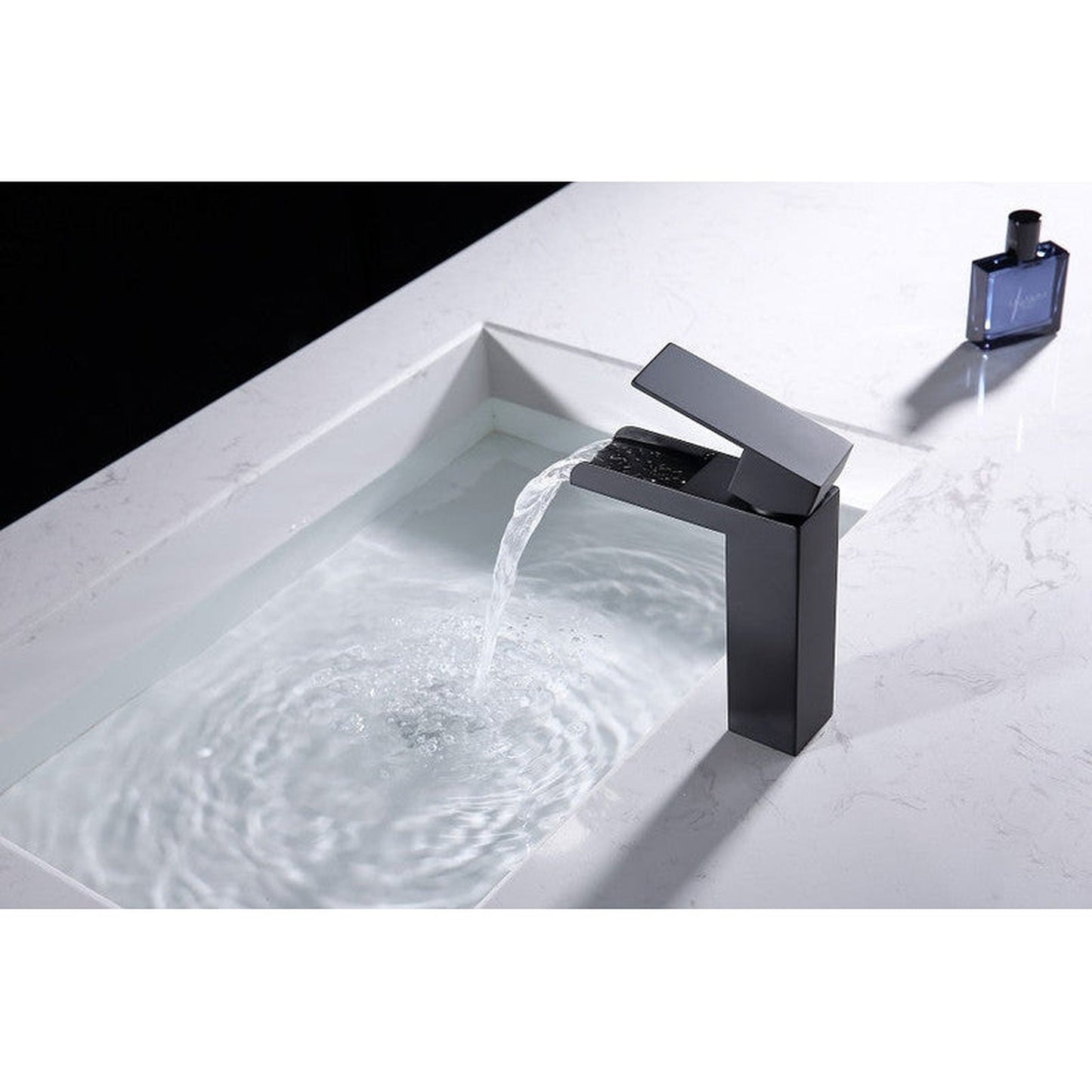 Moreno Nelli 6” x 7” Single Hole Matte Black Waterfall Faucet With Red/Blue Indicators