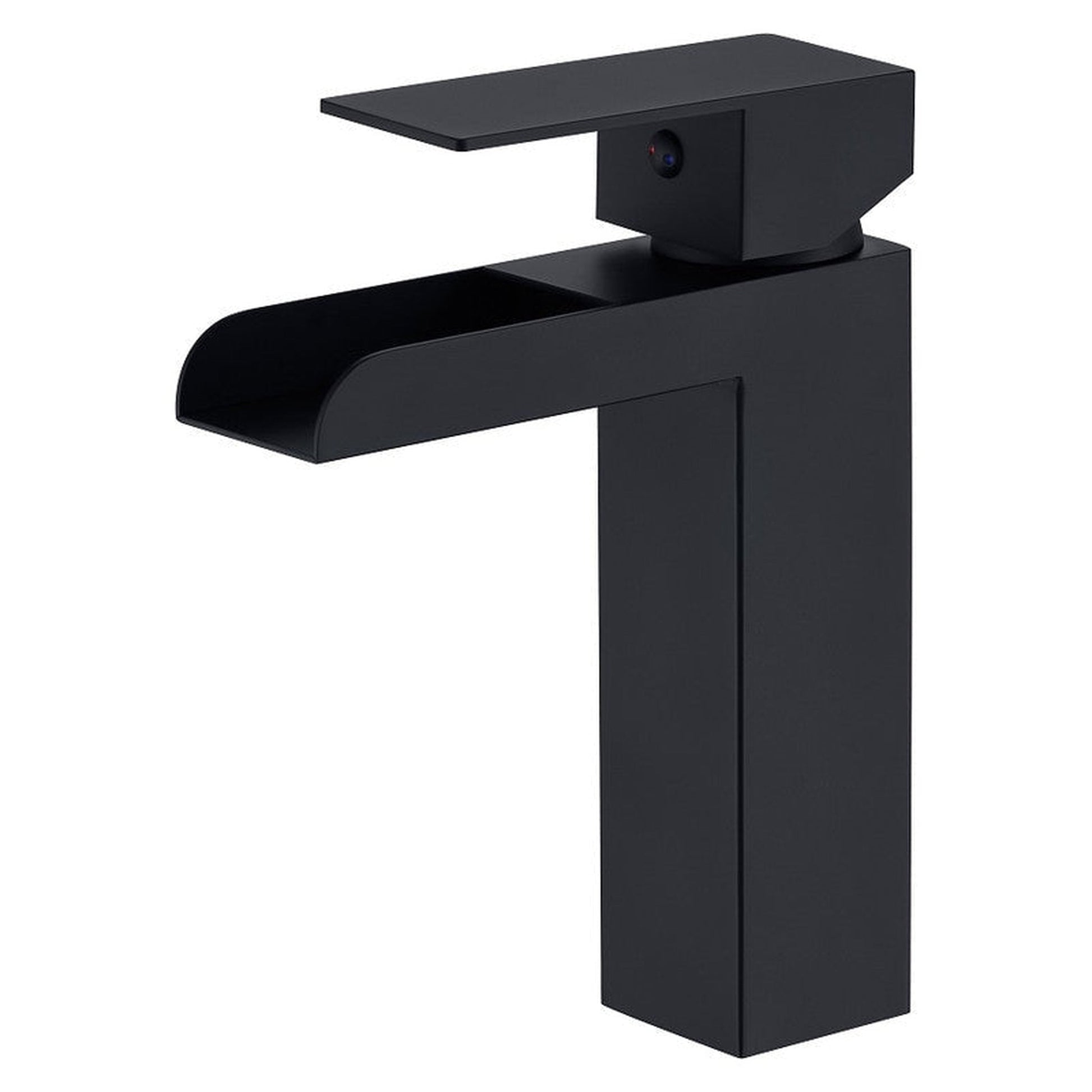 Moreno Nelli 6” x 7” Single Hole Matte Black Waterfall Faucet With Red/Blue Indicators