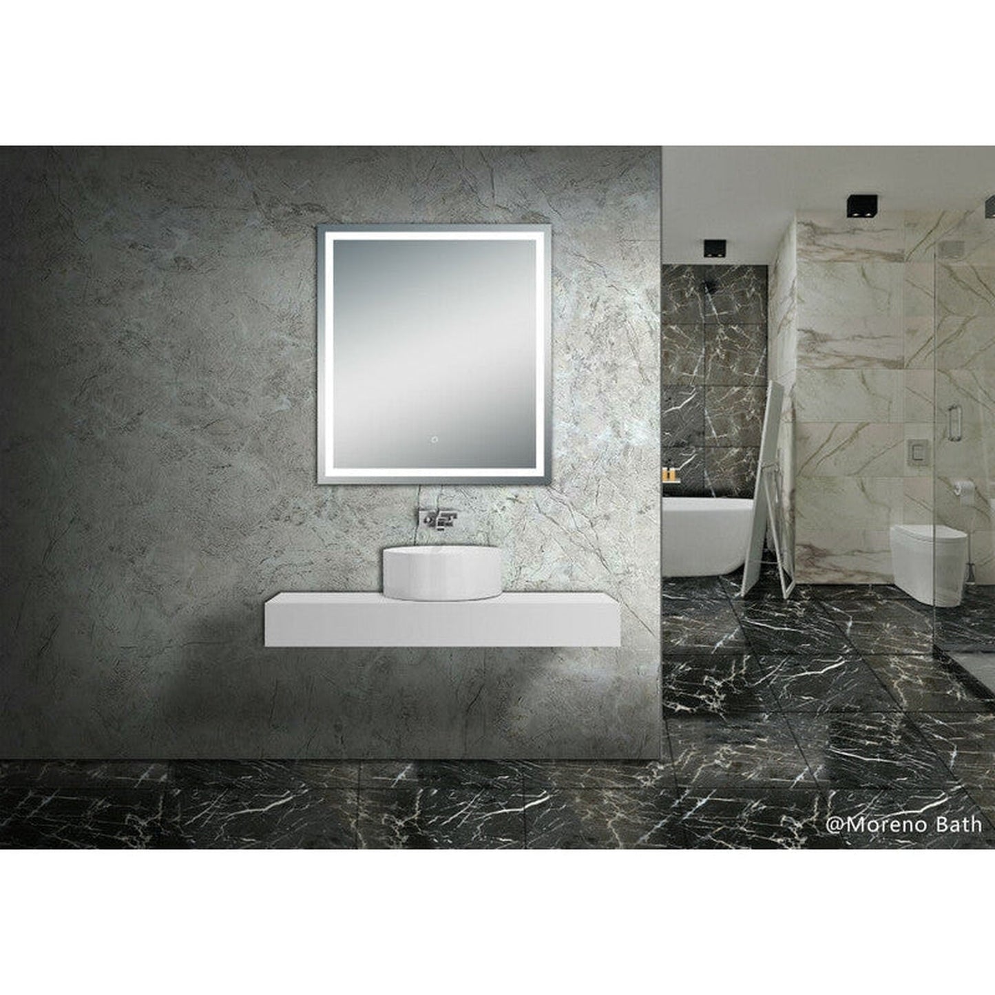 Moreno Twinkle 36" x 40" Frameless Polished Edge Frosted Panel LED Mirror