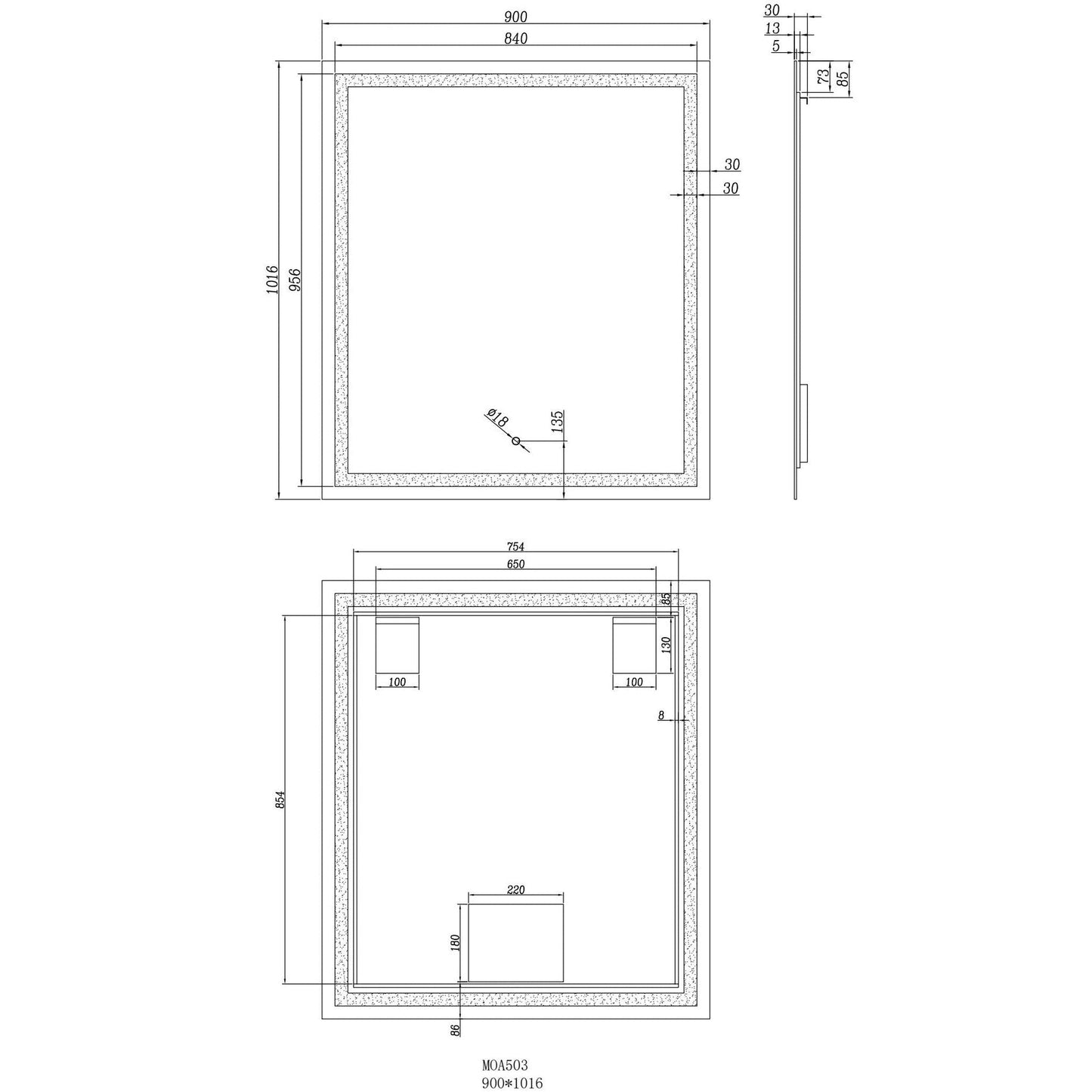 Moreno Twinkle 36" x 40" Frameless Polished Edge Frosted Panel LED Mirror