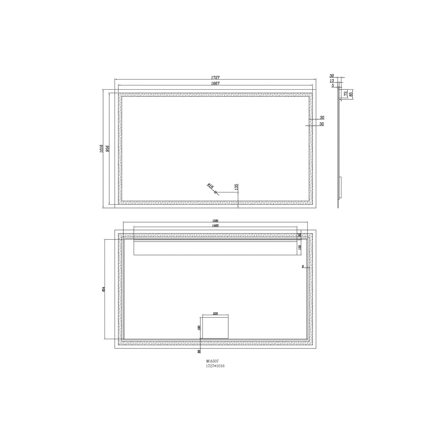 Moreno Twinkle 68" x 40" Frameless Polished Edge Frosted Panel LED Mirror