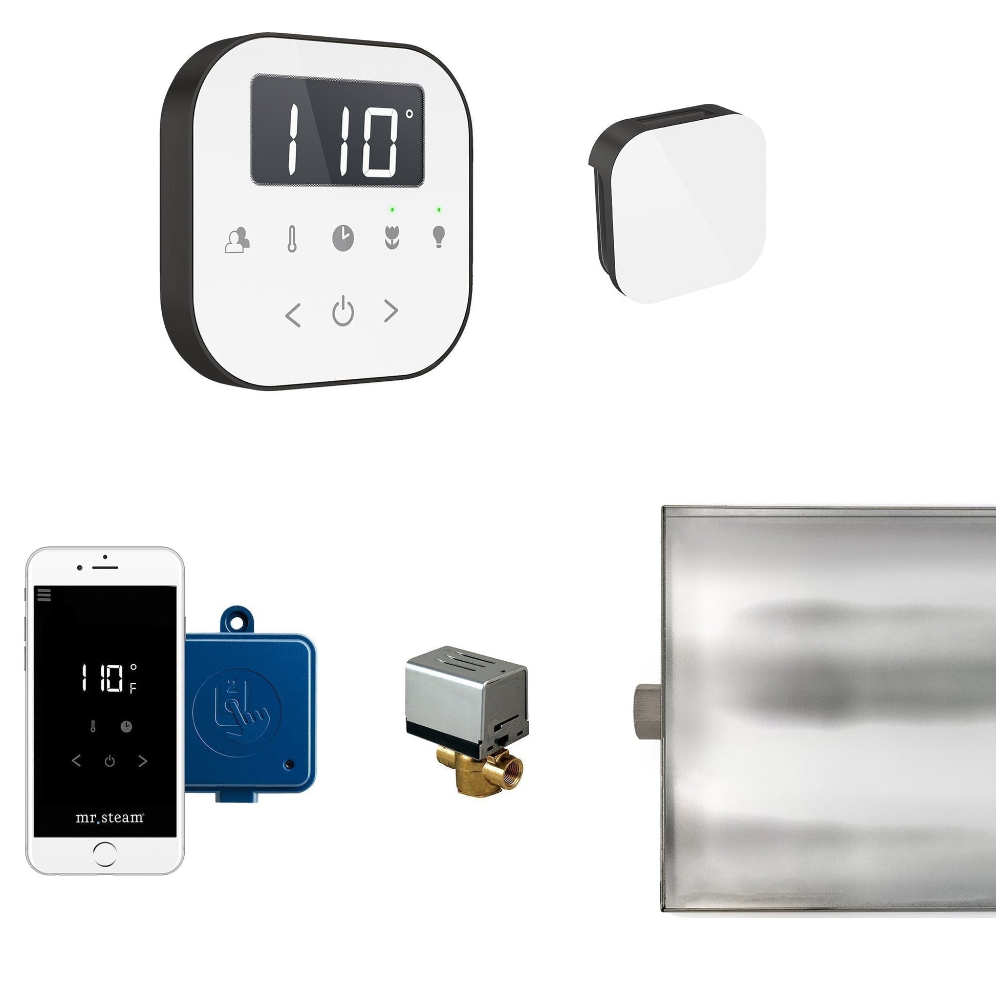 MrSteam AirButler 28" × 13" × 11" Steam Generator Control Kit Package in White Matte Black
