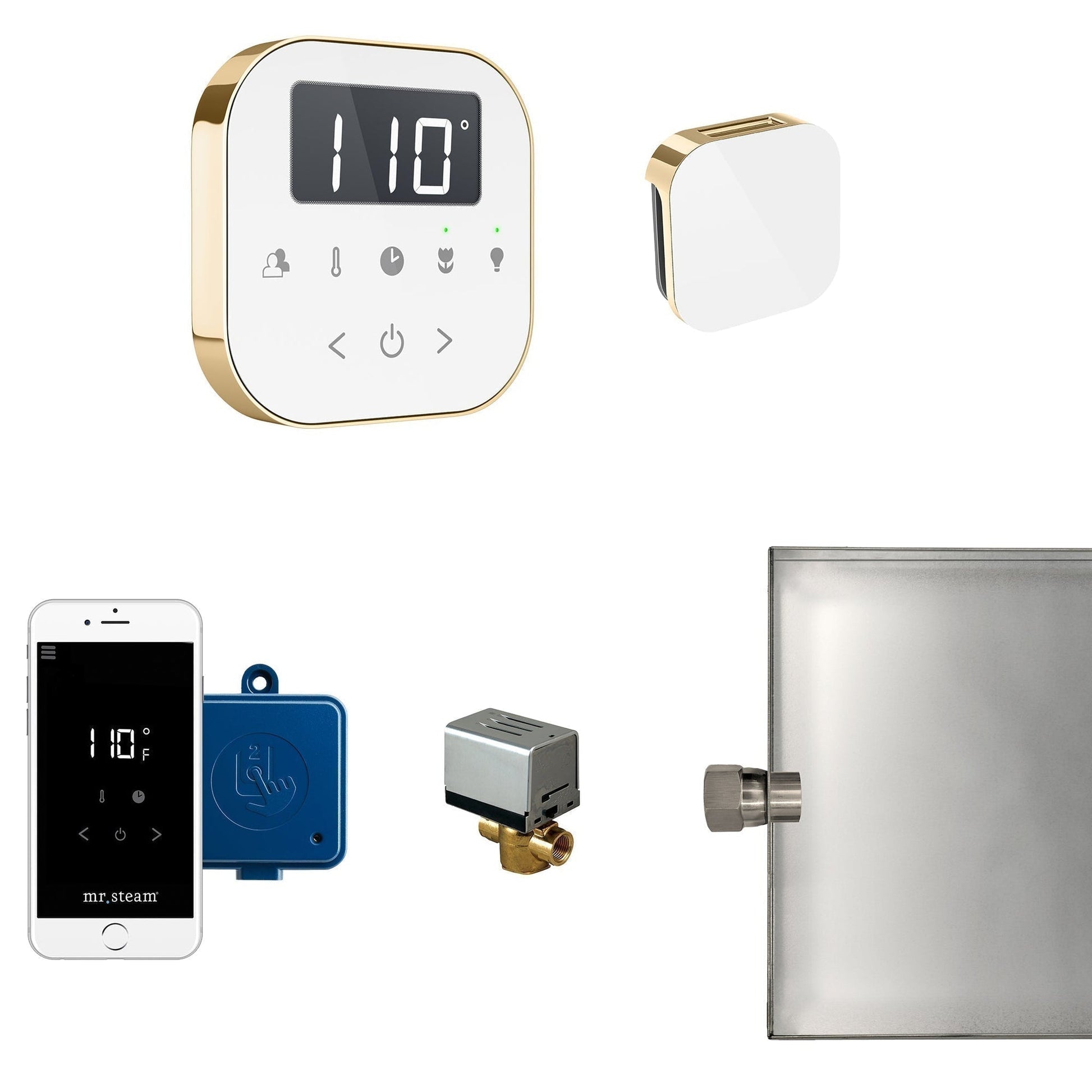 MrSteam AirButler 28" x 13" x 11" Steam Generator Control Kit Package in White Polished Brass