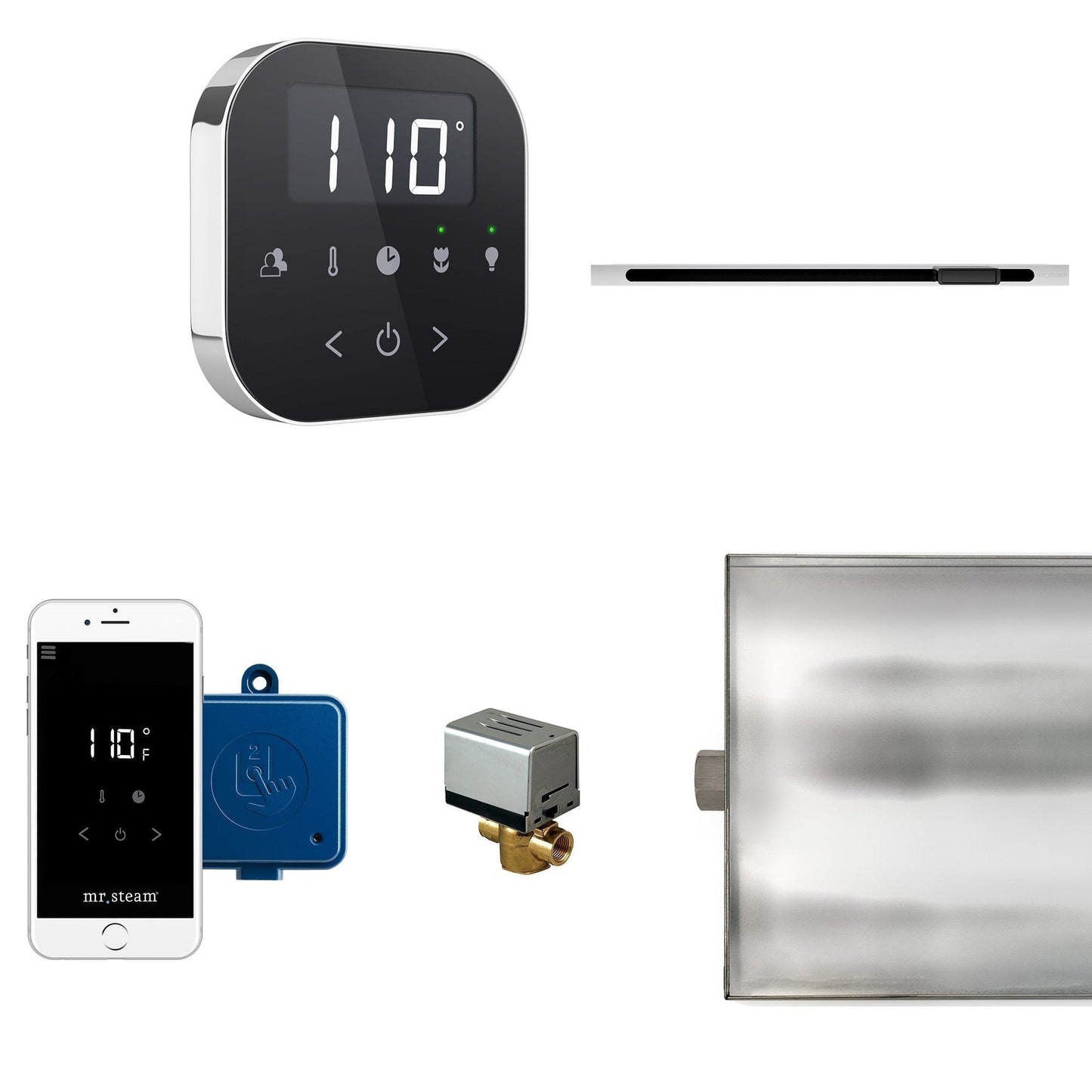 MrSteam AirButler Linear 28" × 13" × 11" Steam Generator Control Kit Package in Black Polished Chrome