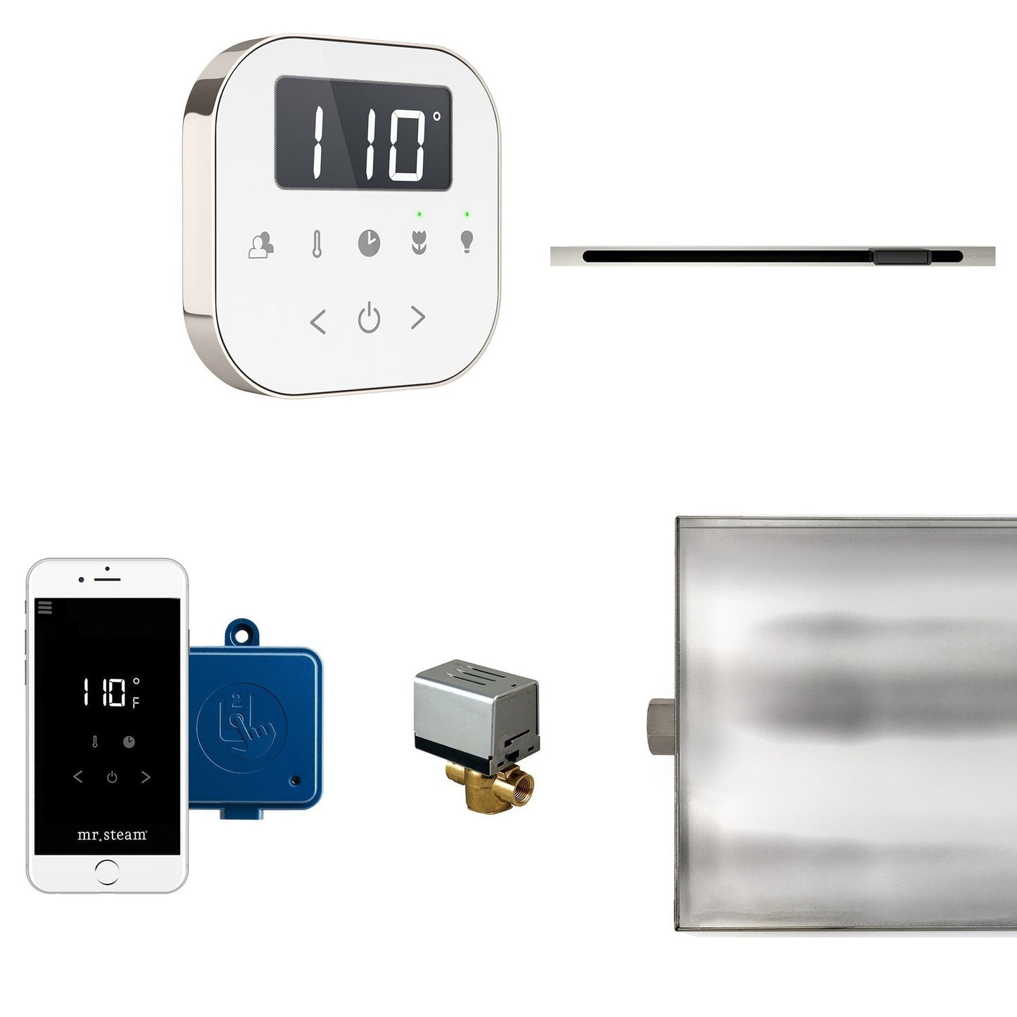 MrSteam AirButler Linear 28" × 13" × 11" Steam Generator Control Kit Package in White Polished Nickel