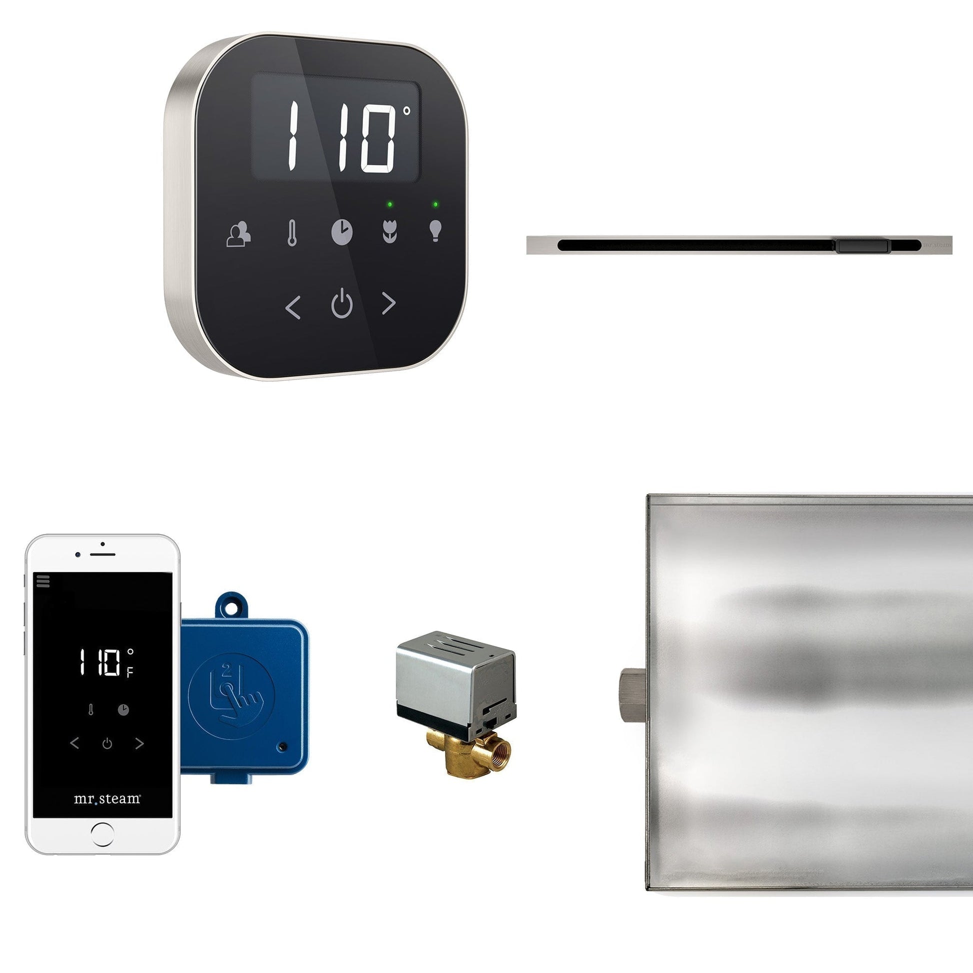 MrSteam AirButler Linear 28" × 13" × 11" Steam Generator Control Kit in Black Brushed Nickel