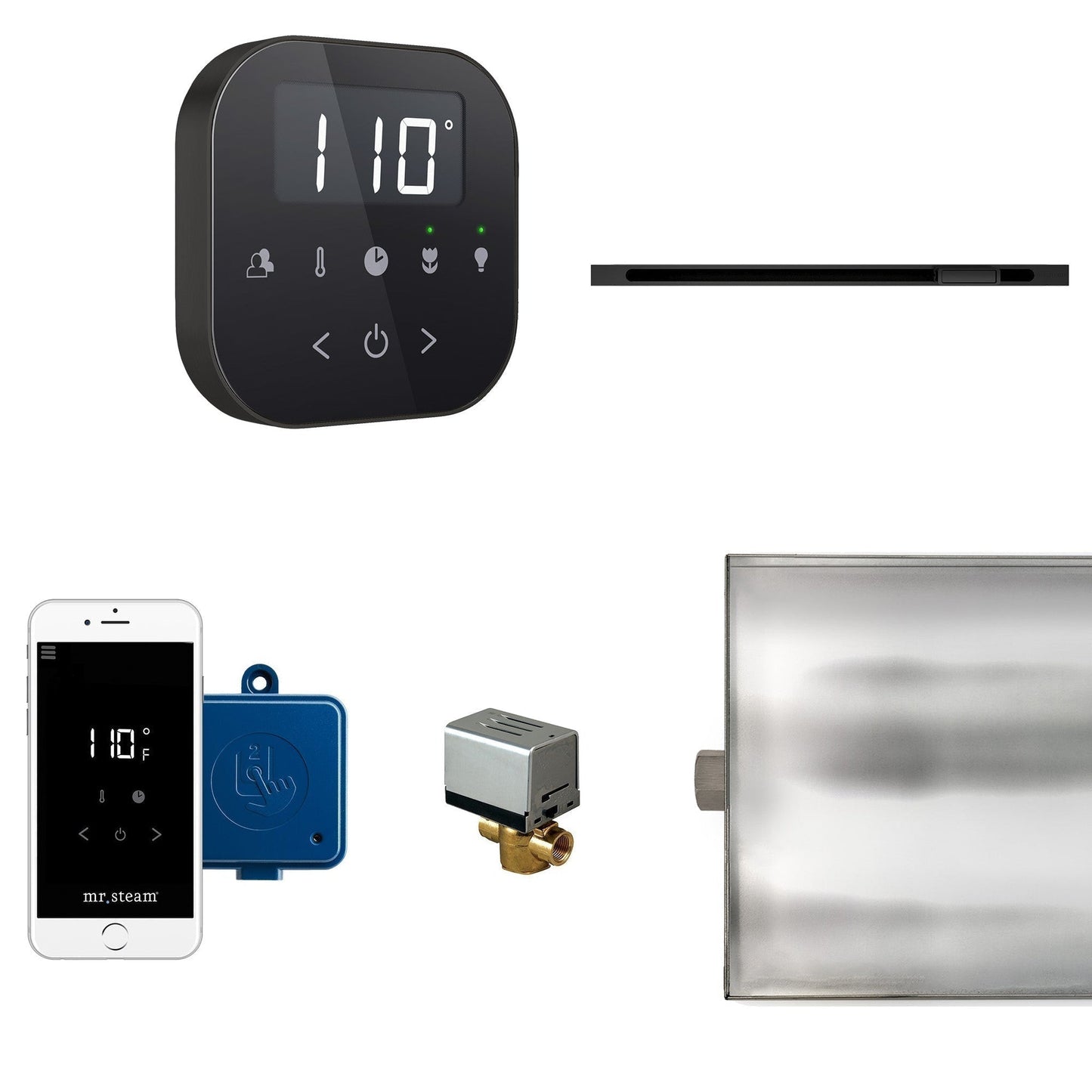 MrSteam AirButler Linear 28" × 13" × 11" Steam Generator Control Kit in Black Matte Black