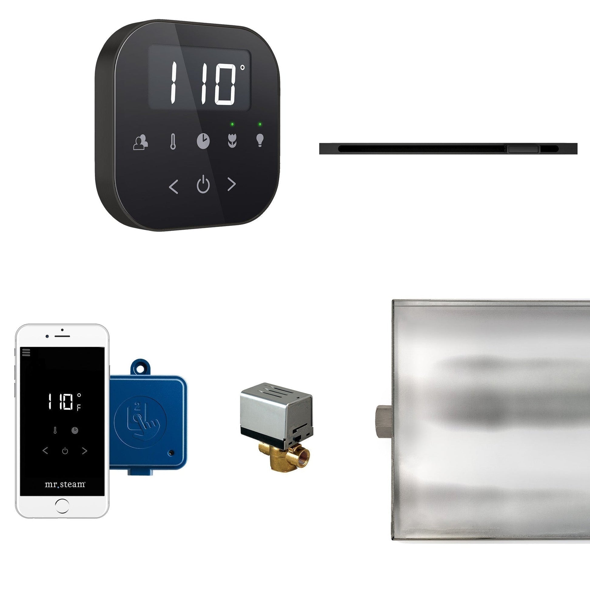 MrSteam AirButler Linear 28" × 13" × 11" Steam Generator Control Kit in Black Matte Black
