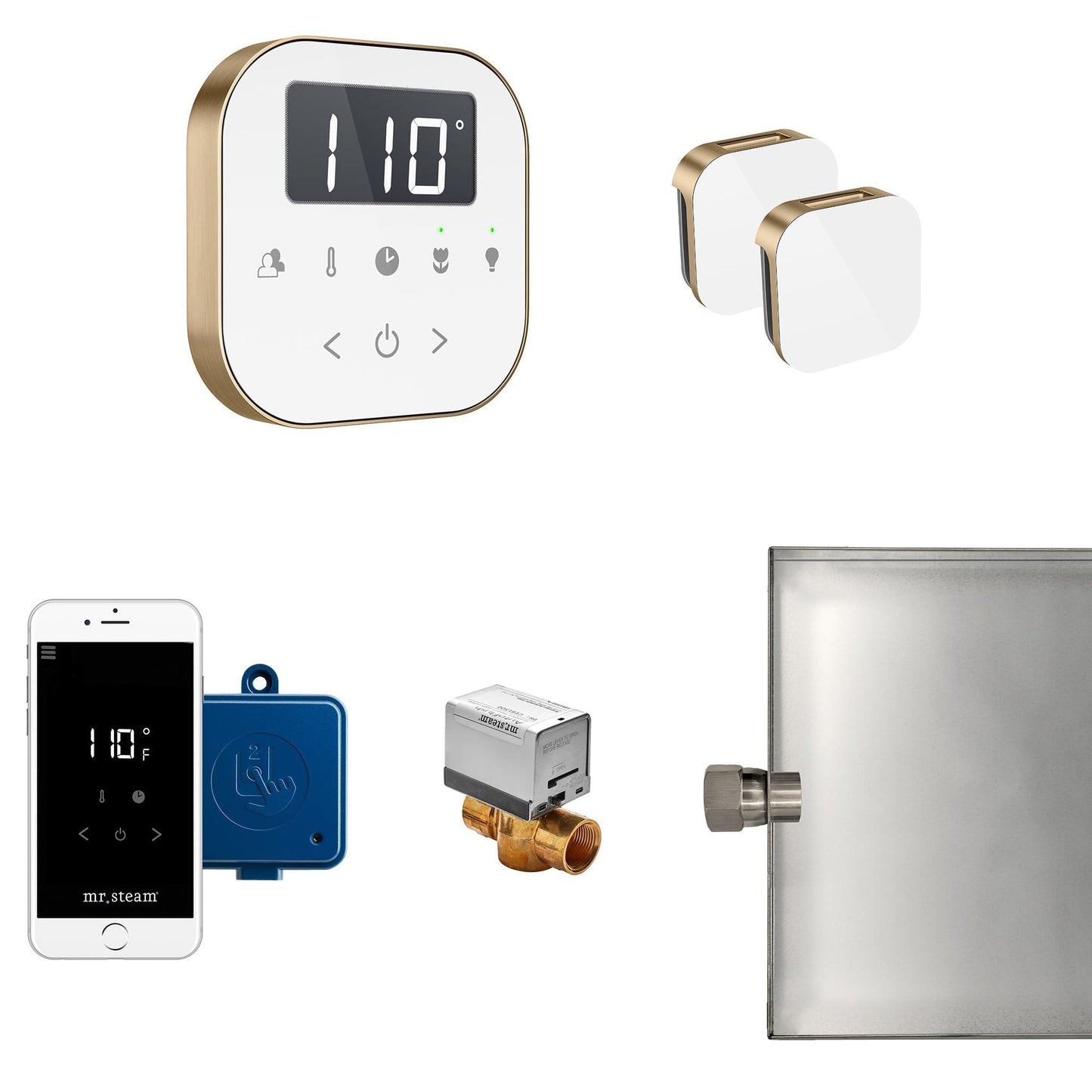 MrSteam AirButler Max 36" x 12" x 12" Steam Generator Control Kit Package in White Brushed Bronze