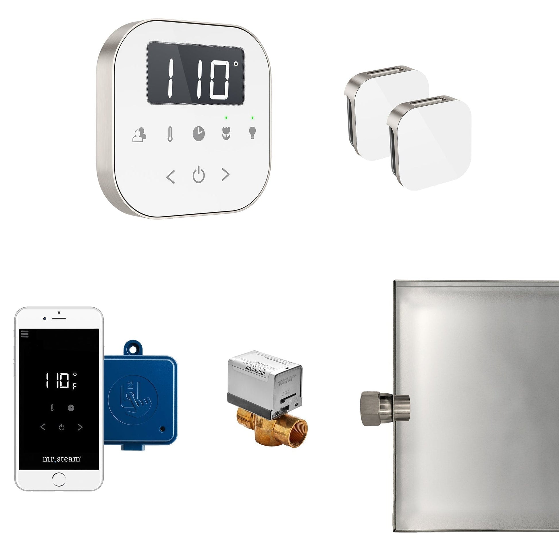 MrSteam AirButler Max 36" x 12" x 12" Steam Generator Control Kit Package in White Brushed Nickel