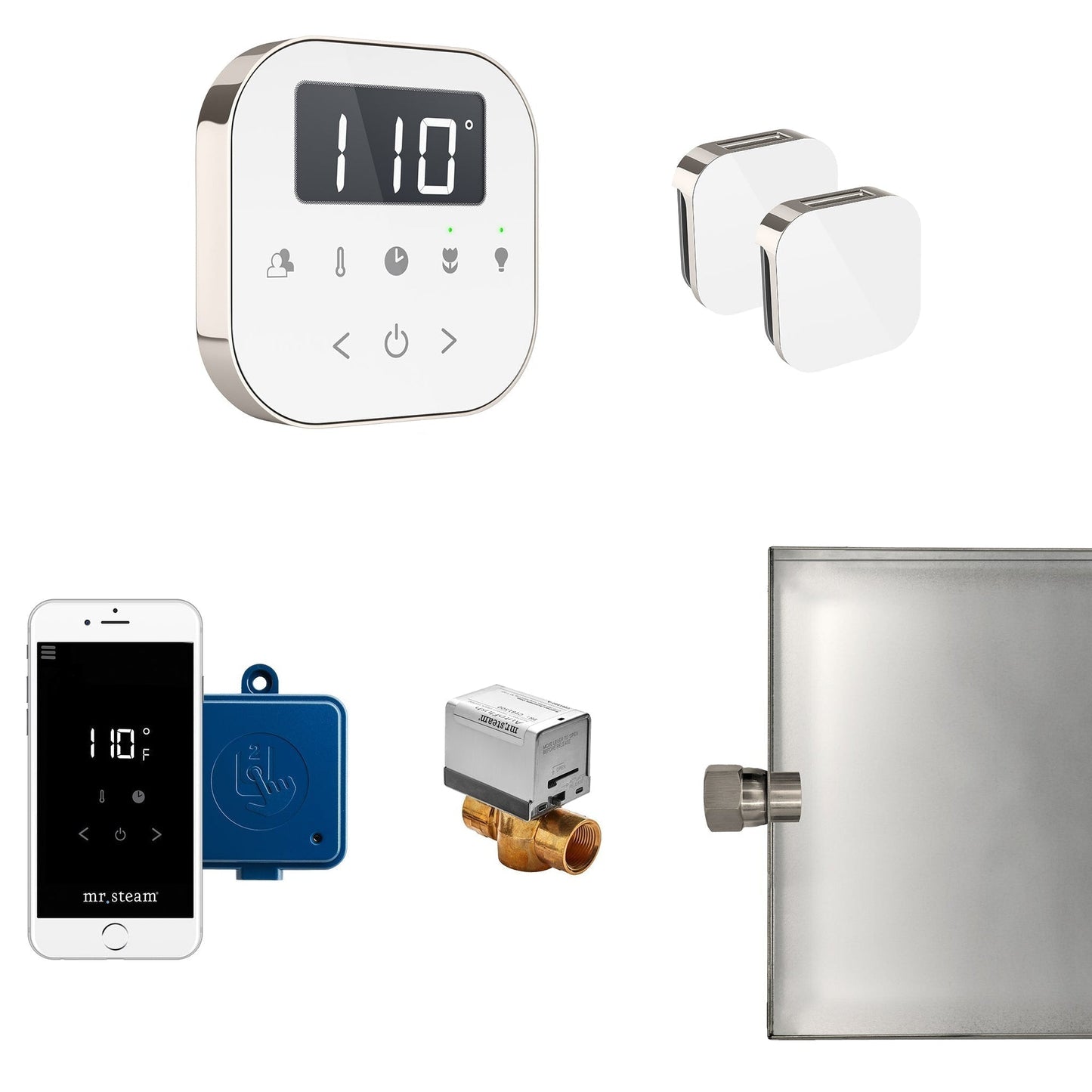 MrSteam AirButler Max 36" x 12" x 12" Steam Generator Control Kit Package in White Polished Nickel