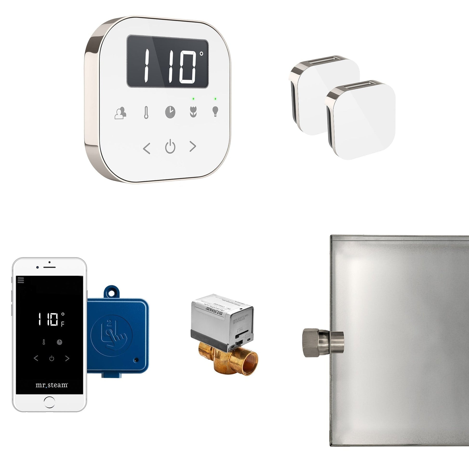 MrSteam AirButler Max 36" x 12" x 12" Steam Generator Control Kit Package in White Polished Nickel